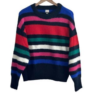 A New Day Fuzzy Striped Sweater Medium Women’s Cozy Colorful Pullover